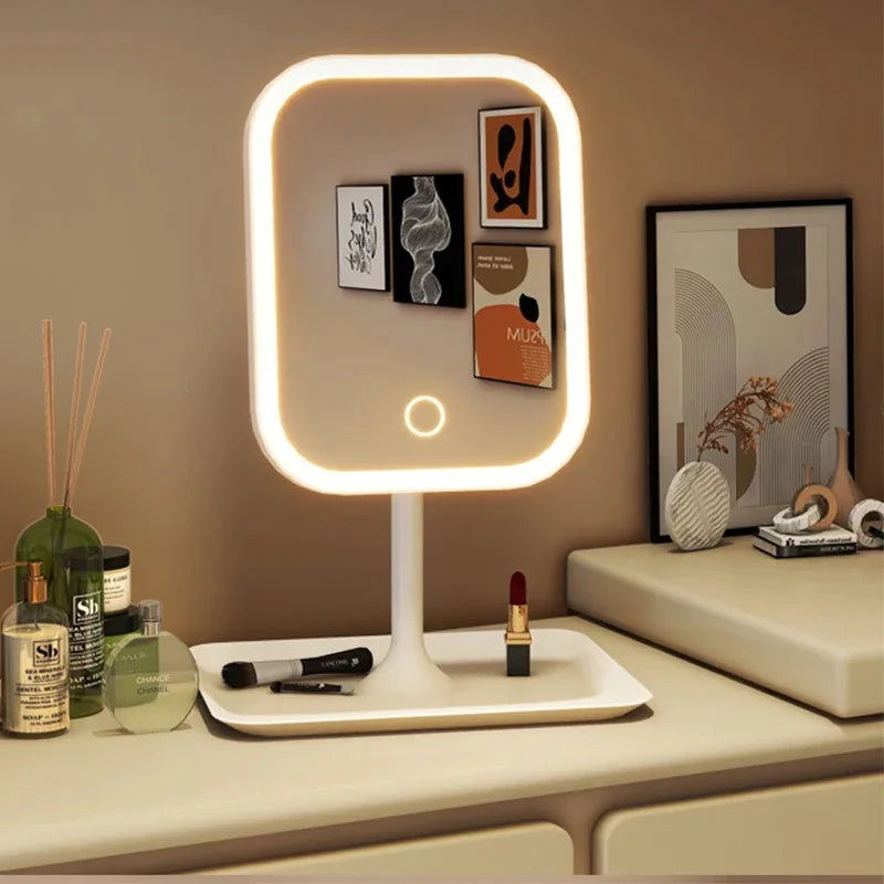 Niche Modern Desktop Vanity Mirror – 3-Color LED Makeup Mirror with Touch Control | FutaHome Bedroom & Dressing Table Decor